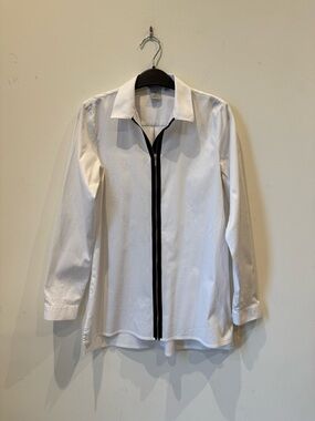 White Semi-Fitted Shirt with Black Front Zipper